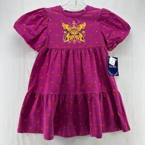 Disney Dress Girls Sz S Encanto Shift Tiered Puff Sleeve Cotton Blend Pink